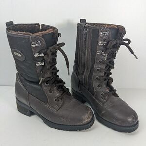 Vintage Pajar winter boots brown leather shearling lace up zip up 6.5